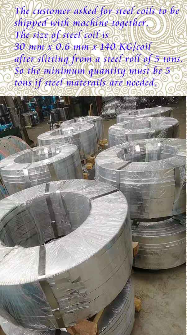Poly strapping clip machine and its steel coil materials are shipping to Algeria777